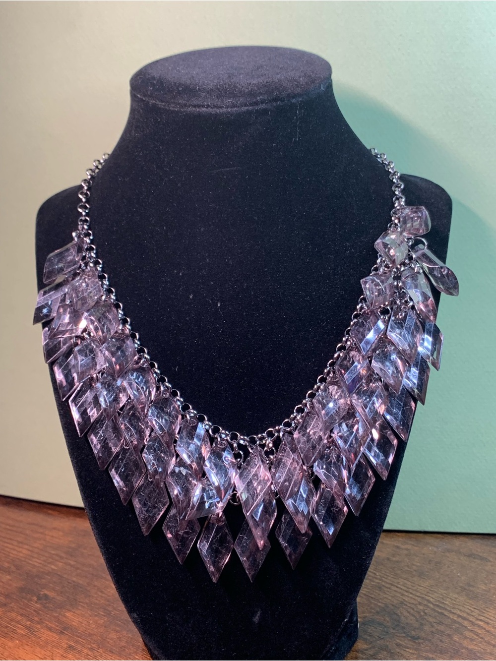 Statement Purple Crystal Fringe Necklace & Earring Set